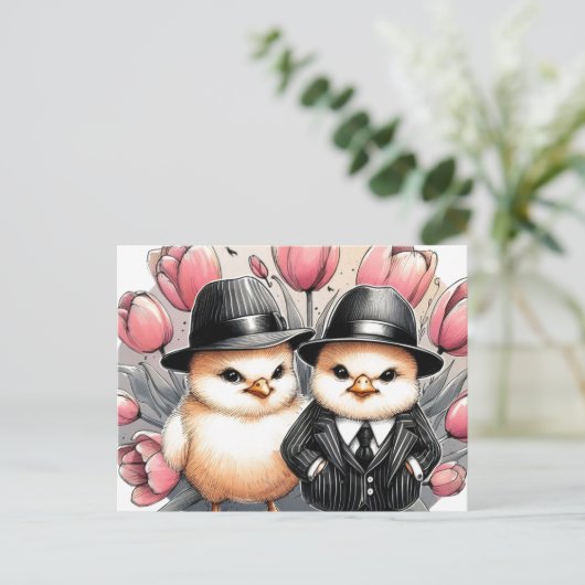 Niedliche Ostern - Chicks Rosa Tulip Postkarte (Stehend Vorderseite)