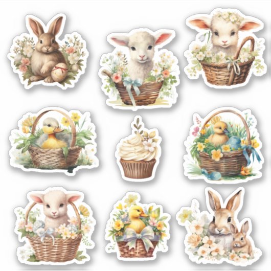 Niedliche Ostertiere Frühjahr Vintag Aufkleber (Vorderseite)
