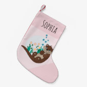 Niedliche Otter-Cartoon-Blume und Name-Kinder Kleiner Weihnachtsstrumpf (Vorderansicht (hängend))