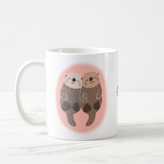 Niedliche Otter Couple-Liebe angepasst mit Namen Kaffeetasse (Links)