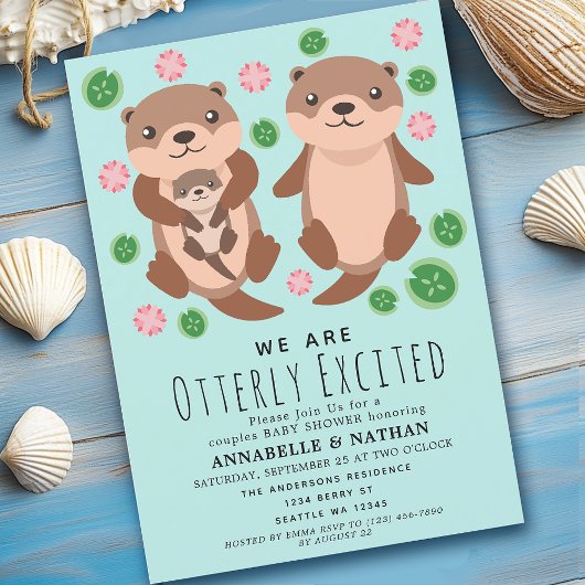 Niedliche Otter Couples Kinderdusche Einladung