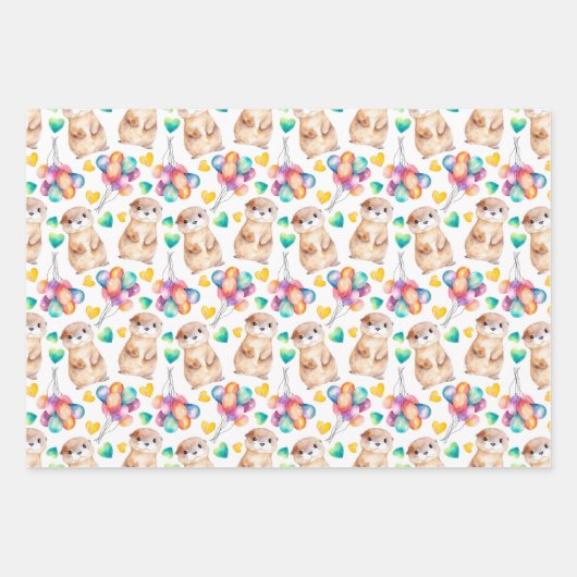 Niedliche Otter Farbballon & Liebe Kinder Geschenkpapier Set (Vorderseite 3)