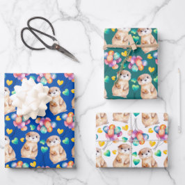 Niedliche Otter Farbballon & Liebe Kinder Geschenkpapier Set