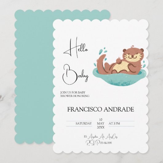 Niedliche Otter Forest Animal Wasserfarbe Einladung (Vorne/Hinten)