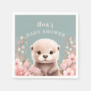 Niedliche Otter Girl Baby Duschkabine & Pink Flora Serviette