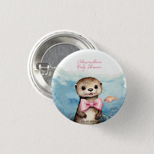 Niedliche Otter Girl Babydusche Button (Vorne & Hinten)