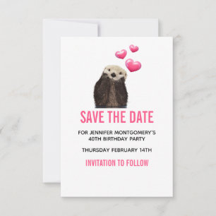 Niedliche Otter Wildlife mit Valentinerherzen Save The Date