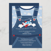 Niedliche Overalls Airplane Babydusche Einladung (Vorne/Hinten)