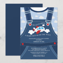 Niedliche Overalls Airplane Babydusche Einladung