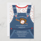 Niedliche Overalls BASEBALL Kinderdusche Einladung (Vorderseite)