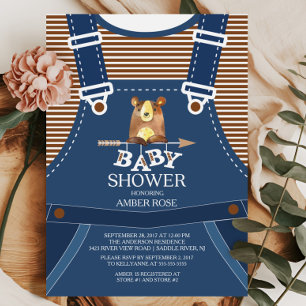 Niedliche Overalls Woodland Bärendusche Einladung