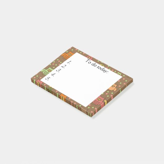 Niedliche Owells auf braunem Post Post-it Klebezettel (angewinkelt)