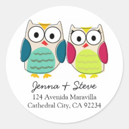 Niedliche Owl Address Labels Runder Aufkleber