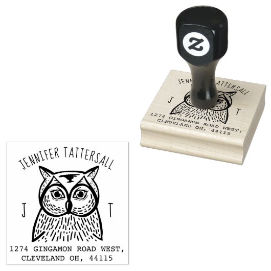 Niedliche Owl Animal Monogram & Name Rücksendeadre Gummistempel (Stempel)