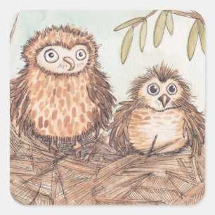 Niedliche Owl Brothers Quadratischer Aufkleber