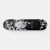 Niedliche Owl Cherry Blossom Pink Black Add Name Skateboard (Horizontal)
