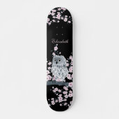 Niedliche Owl Cherry Blossom Pink Black Add Name Skateboard (Vorne)
