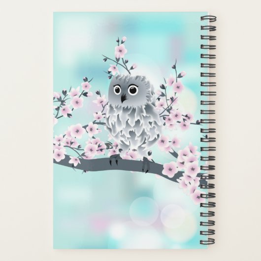 Niedliche Owl Cherry Blossom Pink Türkis Name Planer (Rückseite)