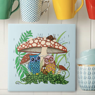 Niedliche Owl Family Pilzregen Fliese