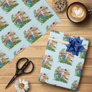 Niedliche Owl Family Pilzregen Geschenkpapier
