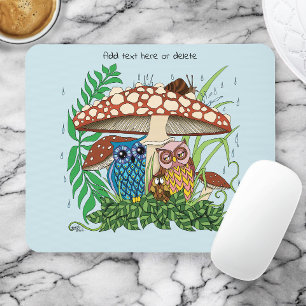 Niedliche Owl Family Pilzregen Mousepad
