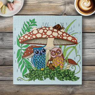 Niedliche Owl Family Pilzregen Puzzle