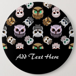 Niedliche Owl-Illustrationen über schwarzem Hinter Button