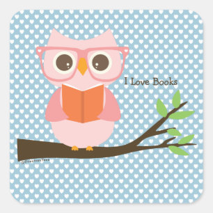 Niedliche Owl Reading Quadratischer Aufkleber