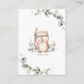 Niedliche Owl Woodland Grüne Wreath Diaper Raffle Begleitkarte (Rückseite)