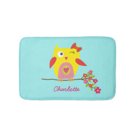 Niedliche Owl Yellow Pink Illustration anpassbar Badematte