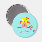 Niedliche Owl Yellow Pink Illustration anpassbar Magnet (Vorderseite/Rückseite)