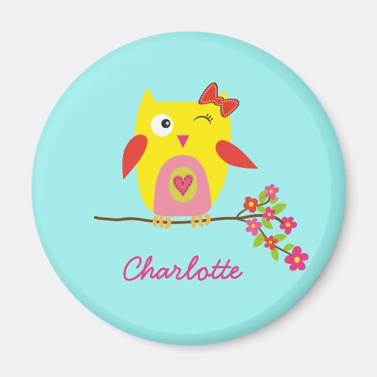 Niedliche Owl Yellow Pink Illustration anpassbar Magnet (Vorne)