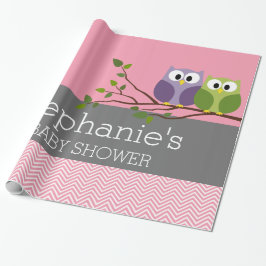 Niedliche Owls auf Zweig Baby Girl Dusche Rosa Geschenkpapier