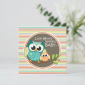 Niedliche Owls Babydusche, Helle Regenbogenstreife Einladung (Stehend Vorderseite)