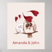 Niedliche Owls Couple Names Personalisiert Poster (Vorne)