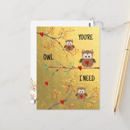 Niedliche Owls | Du bist Owl I Need Postkarte (Vorderseite/Rückseite Beispiel)