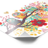Niedliche Owls farbenfrohe blumenreiche Herzen Hin Fotodruck (Ecke)