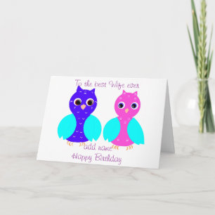 Niedliche Owls Geburtstagskarte Ehefrau, Namen nac Karte
