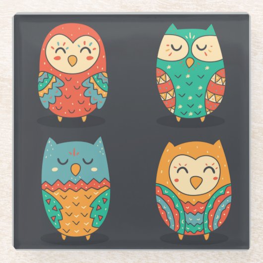 Niedliche Owls Glasuntersetzer (Vorderseite)