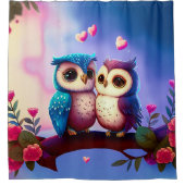 Niedliche Owls Hearts Valentine Inspiriert Artwork Duschvorhang (Vorderseite)