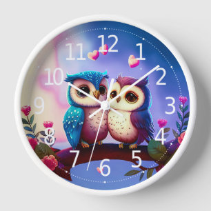 Niedliche Owls Hearts Valentine Inspiriert Artwork Uhr