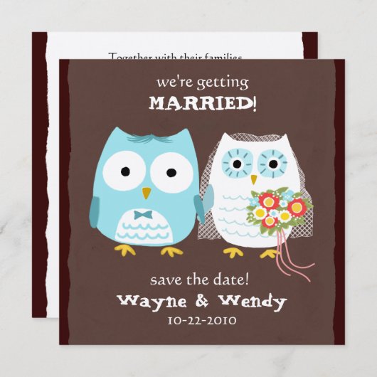Niedliche Owls Hochzeit Braut und Bräutigam Save t Save The Date (Vorne/Hinten)