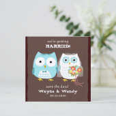 Niedliche Owls Hochzeit Braut und Bräutigam Save t The Date (Stehend Vorderseite)