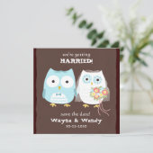 Niedliche Owls Hochzeit Braut und Bräutigam Save t The Date (Stehend Vorderseite)