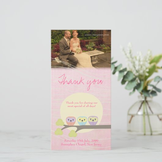 Niedliche Owls Hochzeit danke Ihnen Foto-Karte (Stehend Vorderseite)
