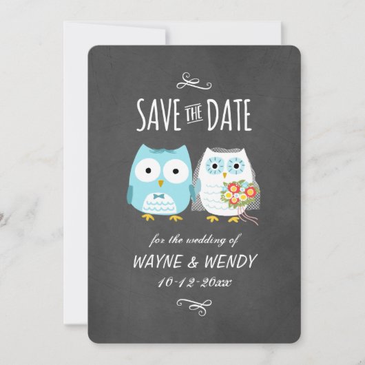 Niedliche Owls Hochzeitskhalkboard Stil Save the D Date (Vorderseite)