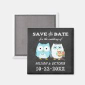 Niedliche Owls Hochzeitskhalkboard Stil Save the D Magnet (Vorderseite/Rückseite)