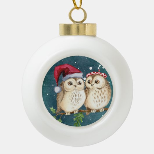 Niedliche Owls Keramik Kugel-Ornament (Vorderseite)