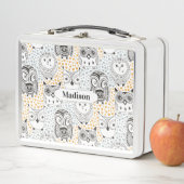 Niedliche Owls Muster individuelle Name Lunch Boxe Metall Brotdose (Beispiel)