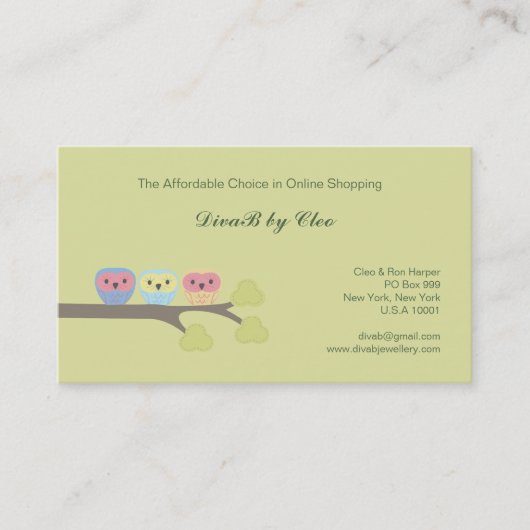 Niedliche Owls Online Shop Etsy Fashion Business C Visitenkarte (Vorderseite)